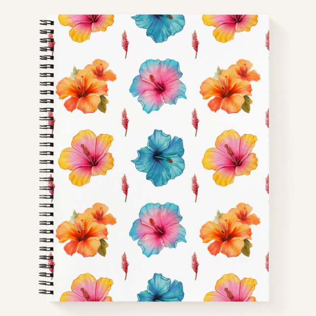 Watercolor Hibiscus Seamless Pattern Notebook (Front)