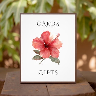 Watercolor Hibiscus Wedding Cards & Gifts Sign