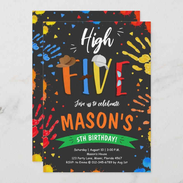 Watercolor High Five Birthday Invitation (Front/Back)