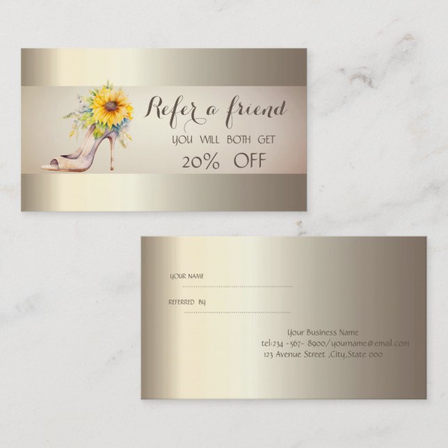 Watercolor High Heel Sunflowers  Referral Card (Front/Back)