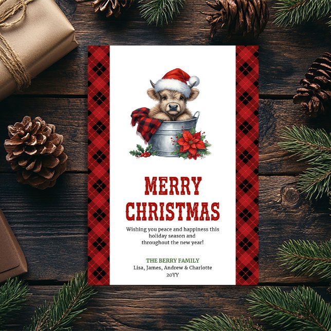 Watercolor highland cow holiday greeting card (Watercolor highland cow holiday greeting card)