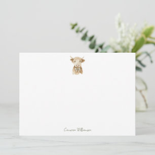 Watercolor Highland Cow Personalised Stationery Card