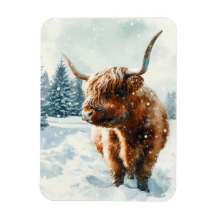 Watercolor Highland Cow Winter Scene Flexible Magnet
