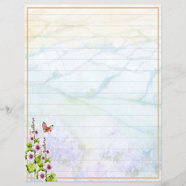 Watercolor hills and wildflowers stationery paper (Front)