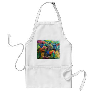 Watercolor Hillside Village With Colourful Houses Standard Apron