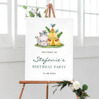 Watercolor Hippo Safari Birthday Party Welcome