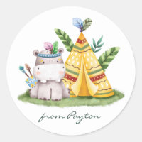 Watercolor Hippo Tribal Safari Birthday