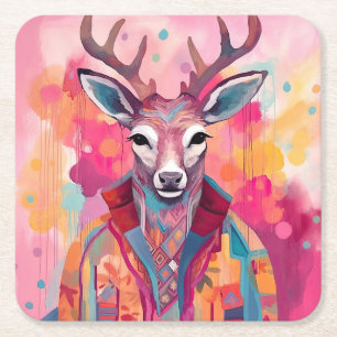 Watercolor Hipster Deer Coaster