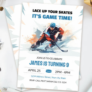Watercolor Hockey Birthday Invitation