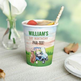 Watercolor Hole in One Golf 1st Birthday  Paper Cups