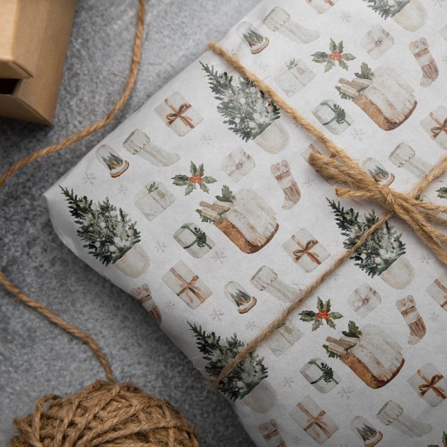 Watercolor Holiday Boho Neutral Christmas   Wrapping Paper (Creator Uploaded)