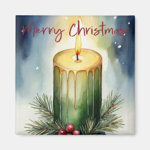 Watercolor Holiday Candle Festive Illustration Magnet