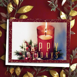 Watercolor Holiday Candles Burgundy