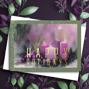 Watercolor Holiday Candles Purple Green