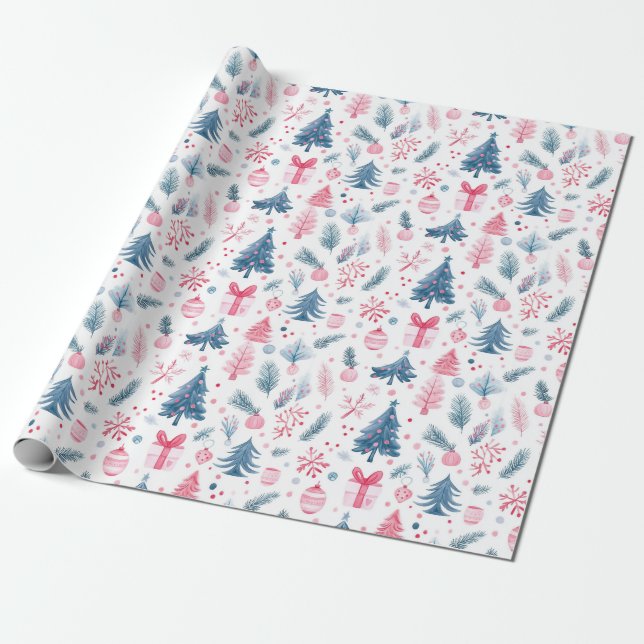 Watercolor Holiday Charm Pattern Wrapping Paper (Unrolled)
