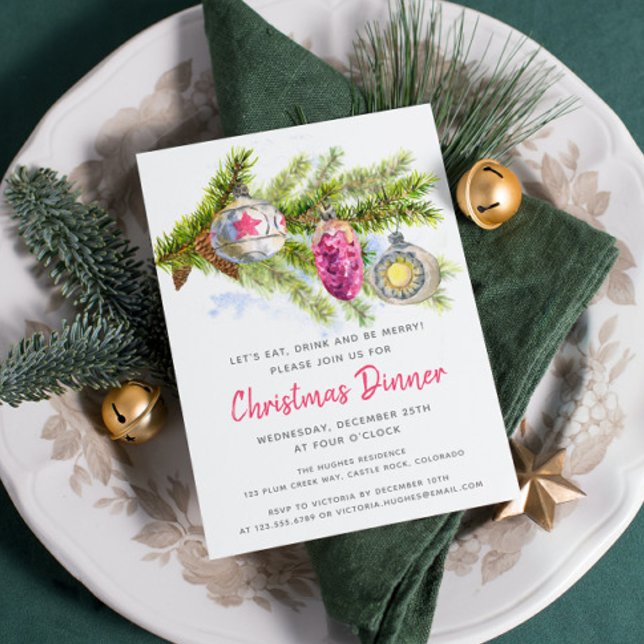 Watercolor Holiday Decorations | Christmas Dinner Invitation (Creator Uploaded)