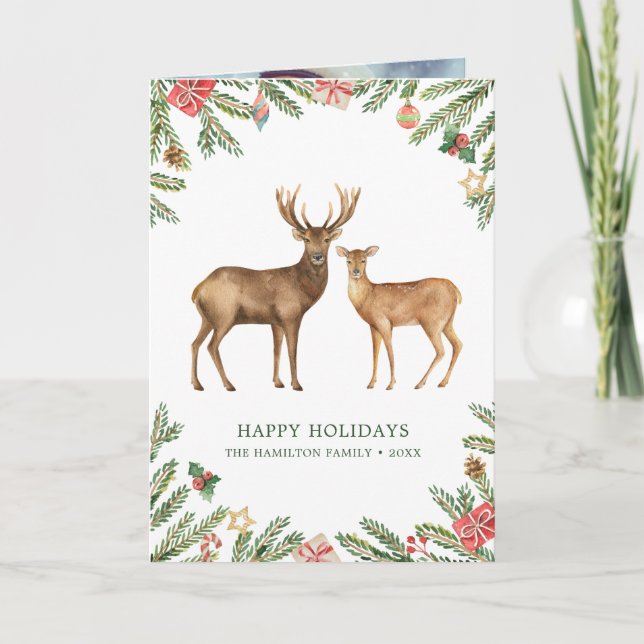Watercolor Holiday Deer Card (Front)