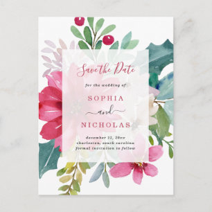 Watercolor Holiday Floral   Wedding Save the Date Postcard