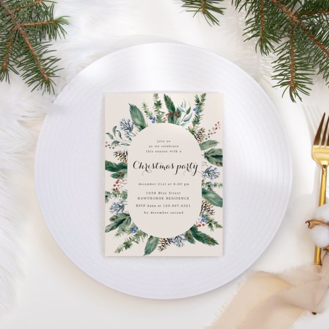 Watercolor Holiday Foliage Christmas Party Invitation (Creator Uploaded)
