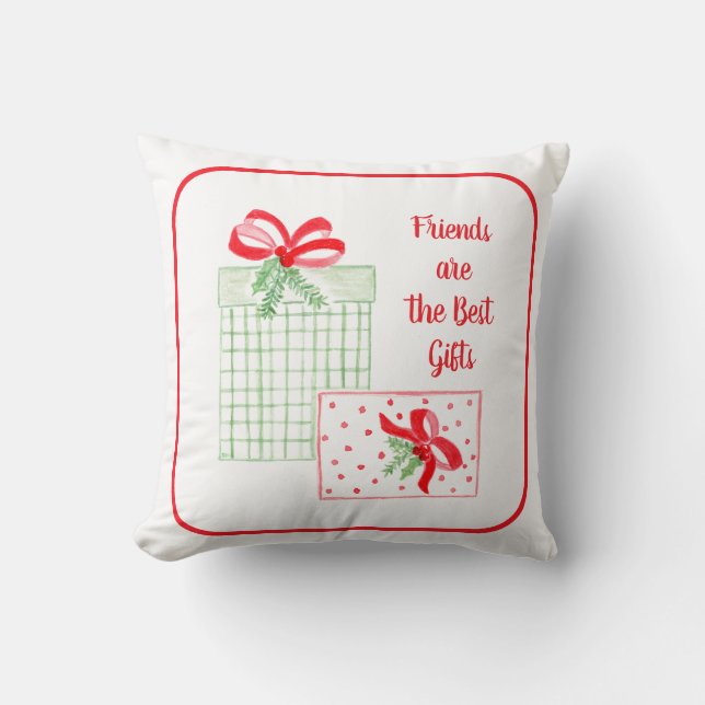 Watercolor Holiday Friends are the Best Gifts Cushion (Front)