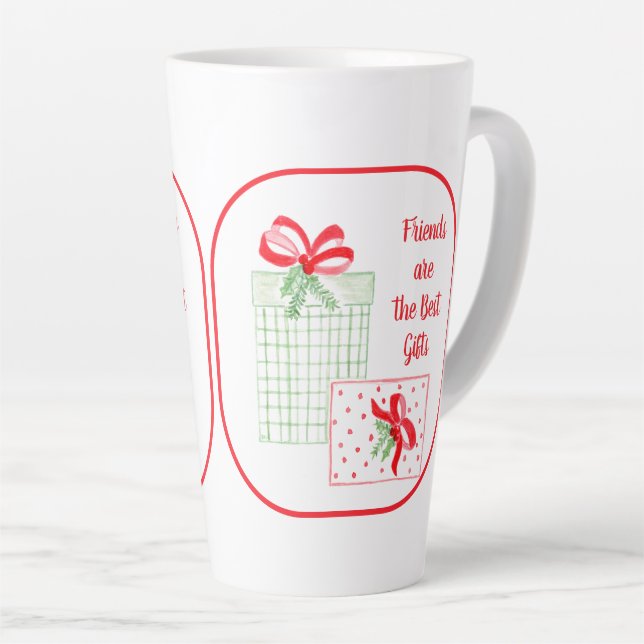 Watercolor Holiday Friends are the Best Gifts Latte Mug (Right Angle)