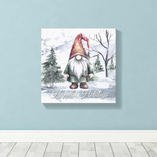 Watercolor Holiday Gnome Canvas Print (Insitu(Wood Floor))