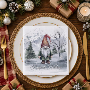 Watercolor Holiday Gnome Christmas Party Napkin