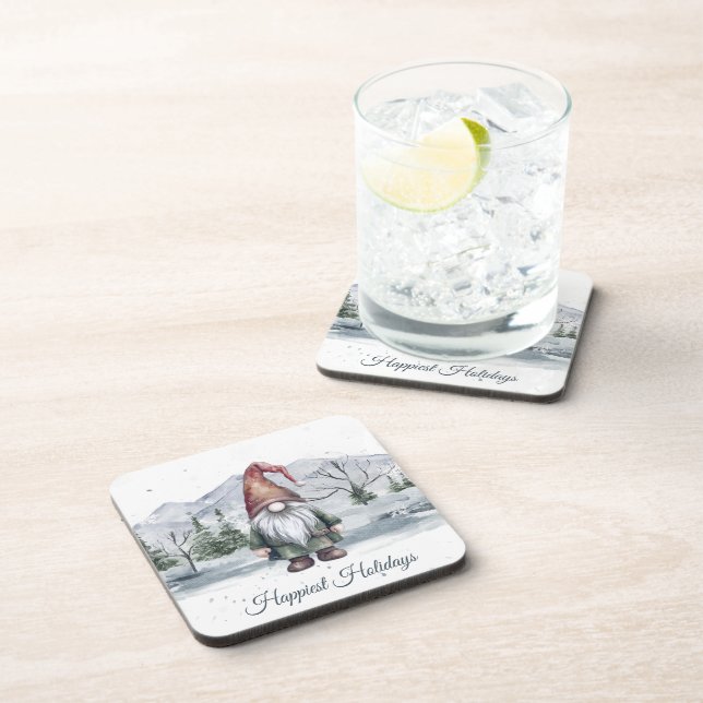Watercolor Holiday Gnome Coaster (Right Side)