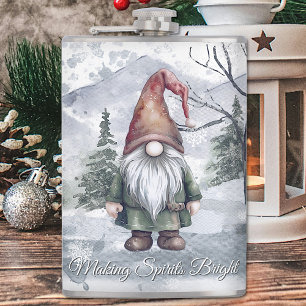Watercolor Holiday Gnome Hip Flask