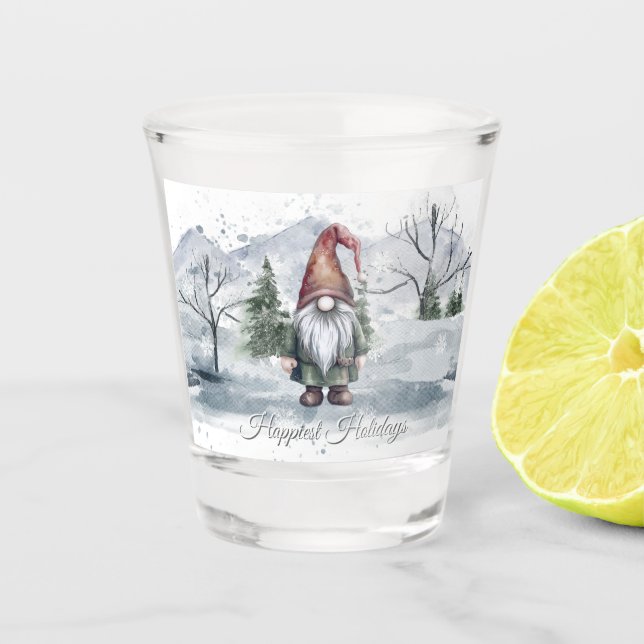 Watercolor Holiday Gnome Shot Glass (Front)