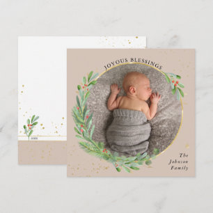 Watercolor Holiday Greenery Joyous Blessings Card