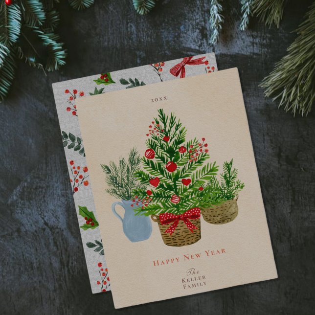 Watercolor Holiday House Plant Flat Christmas Card (Creator Uploaded)