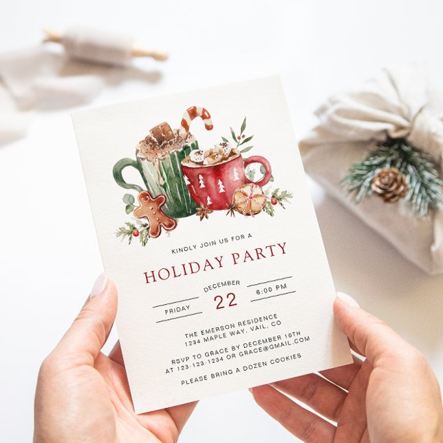 Watercolor Holiday Party Invitation (Festive Holiday Party Invitation | Watercolor Cookies, Cocoa & Greenery by Painted Paperie)