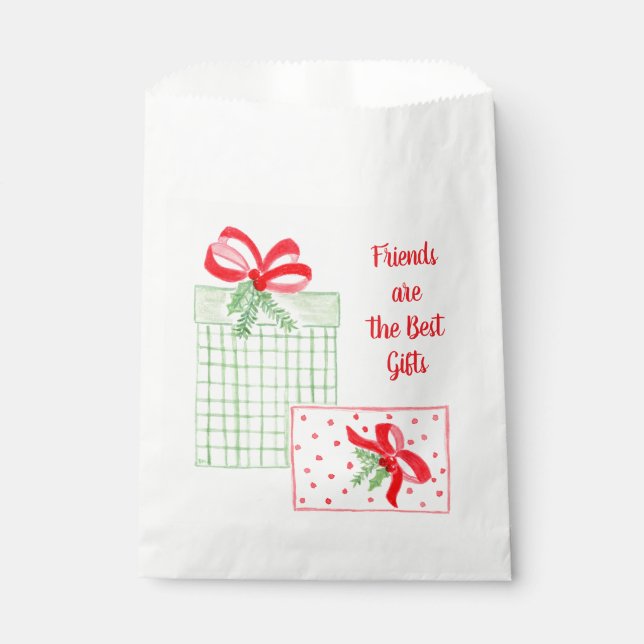 Watercolor Holiday Presents with Bows FRIENDS Favour Bags (Front)