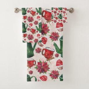 watercolor Holiday Tea Party Bath Towel Set