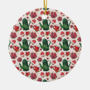 watercolor Holiday Tea Party Ceramic Tree Decoration