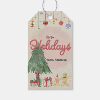 Watercolor holiday tree retro style Favour Box Gift Tags