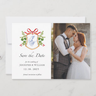 Watercolor Holiday wedding  monogrammed  Card