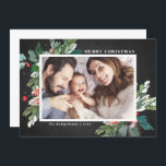 Watercolor Hollies Chalkboard Christmas Photo<br><div class="desc">Send your loved ones Christmas greetings this season with this rustic horizontal Christmas photo flat card. It features watercolor hollies, faux gold foil accents, matching festive holiday pattern, faux chalkboard background and modern typography. The texts are fully editable. Personalise this holly Christmas photo card by adding your photo, name and...</div>
