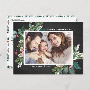 Watercolor Hollies Chalkboard Christmas Photo Holiday Postcard