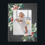 Watercolor Hollies Faux Chalkboard Christmas Photo Holiday Postcard<br><div class="desc">Send your loved ones Christmas cheer this season with this beautiful rustic Christmas photo postcard. It features watercolor hollies, faux gold foil accents, matching festive holiday pattern, faux chalkboard paper and modern typography. The texts are fully editable. Personalise this holly Christmas photo postcard by adding your photo, name and year....</div>