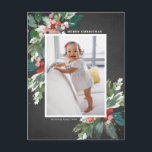 Watercolor Hollies Faux Chalkboard Christmas Photo Holiday Postcard<br><div class="desc">Send your loved ones Christmas cheer this season with this beautiful rustic Christmas photo postcard. It features watercolor hollies, faux gold foil accents, matching festive holiday pattern, faux chalkboard paper and modern typography. The texts are fully editable. Personalise this holly Christmas photo postcard by adding your photo, name and year....</div>