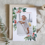 Watercolor Hollies Faux Gold Merry Christmas Photo Holiday Card<br><div class="desc">Send your loved ones Christmas cheer this season with this beautiful Christmas photo card. It features watercolor hollies,  faux gold foil accents,  matching festive holiday pattern and modern typography. The texts are fully editable. Personalize this watercolor Christmas card by adding your photo,  name and year.</div>