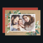 Watercolor Hollies Kraft Paper Botanical Photo<br><div class="desc">Send your loved ones holiday greetings this season with this rustic horizontal holiday photo flat card. It features watercolor hollies, faux gold foil accents, matching festive holiday pattern, faux kraft paper background and modern typography. The texts are fully editable. Personalise this holly holiday photo card by adding your photo, name...</div>