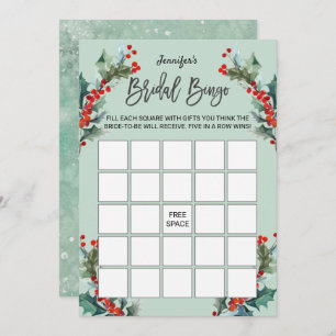 Watercolor Holly and Berries Bridal Bingo Invitation