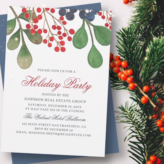 Watercolor Holly and Berries Foliage Holiday Card (Creator Uploaded)