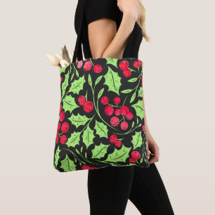 Watercolor Holly and Berries Tote Bag