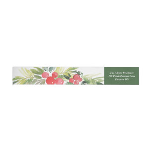 Watercolor Holly and Greenery Botanical Christmas Wrap Around Label
