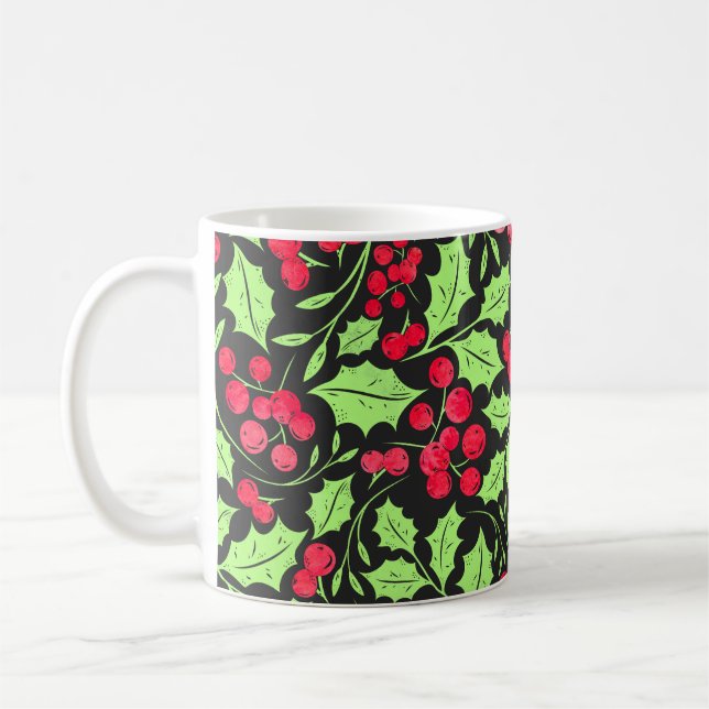 Watercolor Holly And Leaves Coffee Mug (Left)