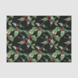 Watercolor Holly and Red Berries Colorway Tissue Paper